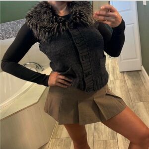 Loft knit vest with fur collar